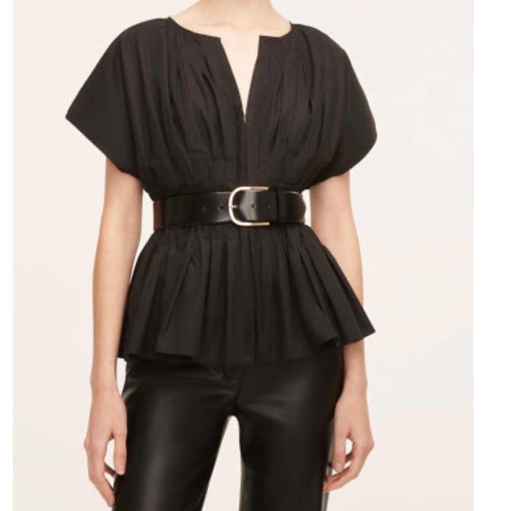 Rebecca Taylor Smocked Front Blouse Large Black Top Pleated Fit Flare